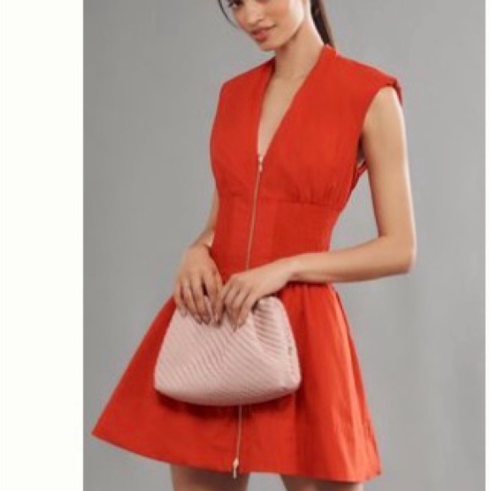 Anthropologie Orange Zip-Front V-Neck Mini Dress